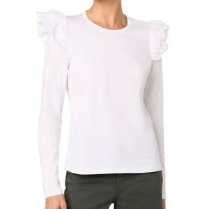 Joe's Jeans White Ruffled Long Sleeve Tee Size XL NWT‎